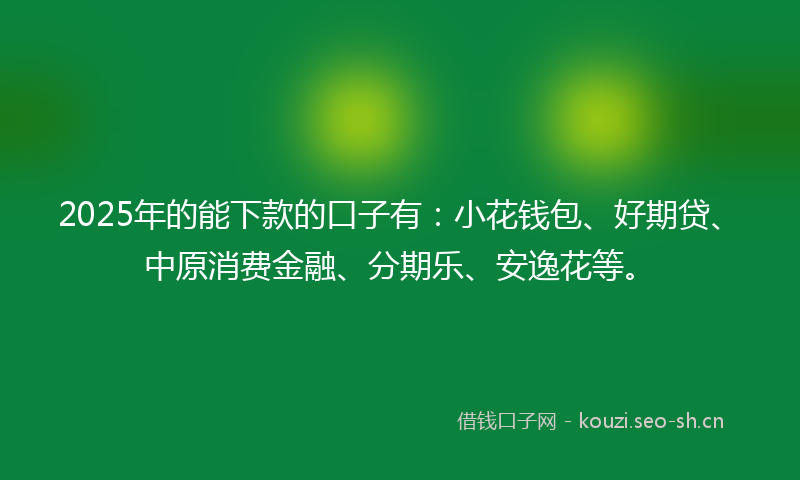 2025年的能下款的口子有：小花钱包、好期贷、中原消费金融、分期乐、安逸花等。