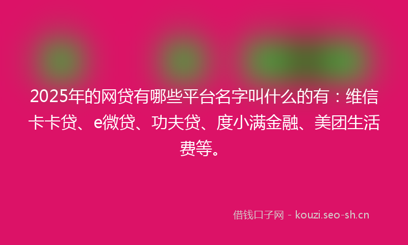 2025年的网贷有哪些平台名字叫什么的有：维信卡卡贷、e微贷、功夫贷、度小满金融、美团生活费等。