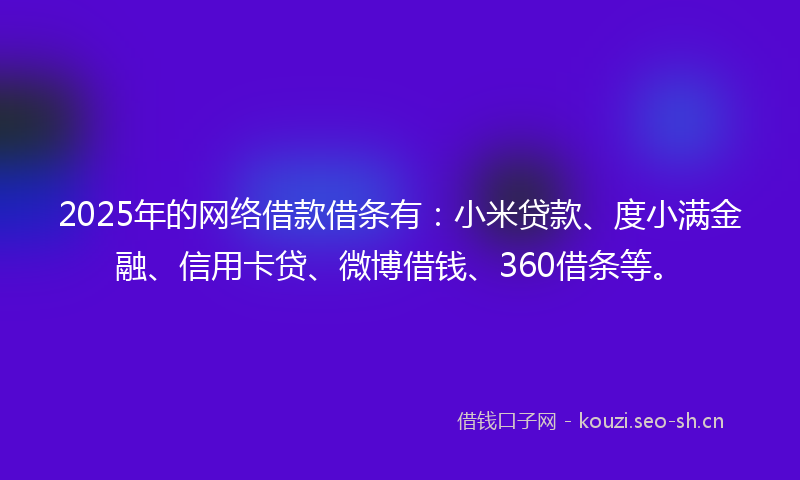 2025年的网络借款借条有：小米贷款、度小满金融、信用卡贷、微博借钱、360借条等。