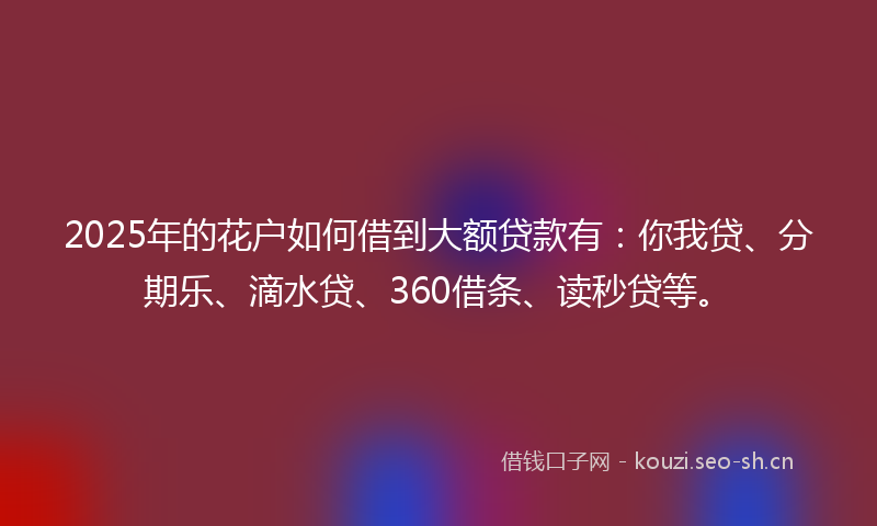 2025年的花户如何借到大额贷款有：你我贷、分期乐、滴水贷、360借条、读秒贷等。