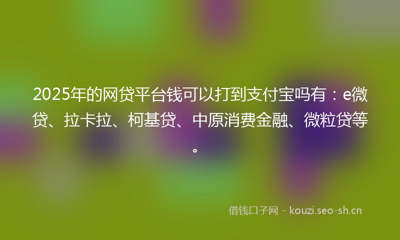 2025年的网贷平台钱可以打到支付宝吗有：e微贷、拉卡拉、柯基贷、中原消费金融、微粒贷等。