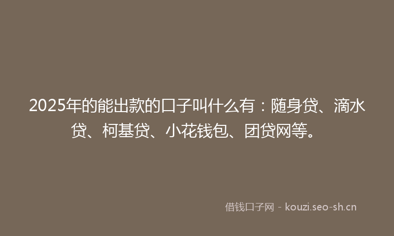 2025年的能出款的口子叫什么有：随身贷、滴水贷、柯基贷、小花钱包、团贷网等。