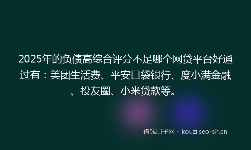 2025年的负债高综合评分不足哪个网贷平台好通过有：美团生活费、平安口袋银行、度小满金融、投友圈、小米贷款等。