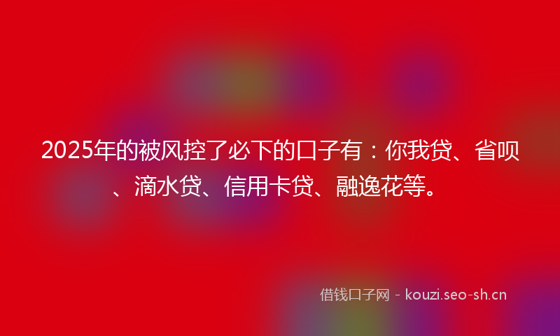 2025年的被风控了必下的口子有：你我贷、省呗、滴水贷、信用卡贷、融逸花等。