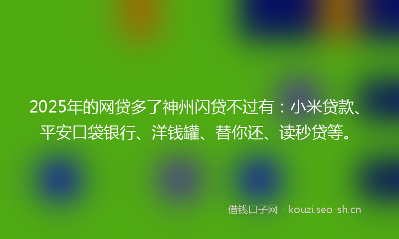 2025年的网贷多了神州闪贷不过有：小米贷款、平安口袋银行、洋钱罐、替你还、读秒贷等。