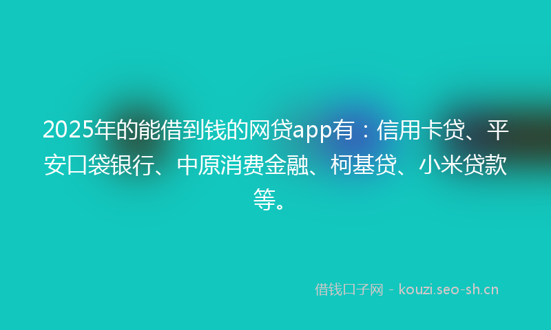 2025年的能借到钱的网贷app有：信用卡贷、平安口袋银行、中原消费金融、柯基贷、小米贷款等。