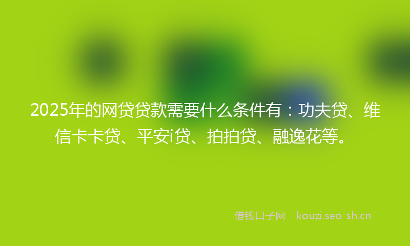 2025年的网贷贷款需要什么条件有：功夫贷、维信卡卡贷、平安i贷、拍拍贷、融逸花等。