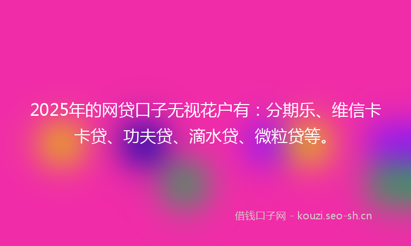 2025年的网贷口子无视花户有：分期乐、维信卡卡贷、功夫贷、滴水贷、微粒贷等。