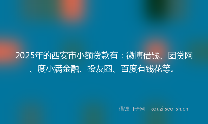 2025年的西安市小额贷款有:微博借钱、团贷网、度小满金融、投友圈、百度有钱花等。