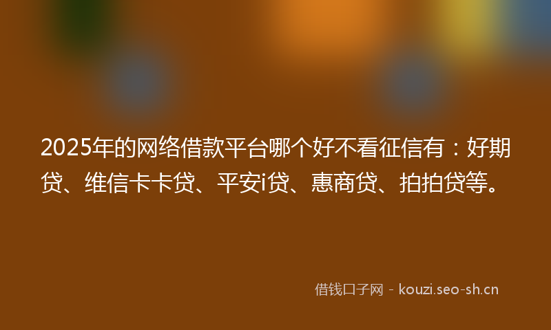 2025年的网络借款平台哪个好不看征信有：好期贷、维信卡卡贷、平安i贷、惠商贷、拍拍贷等。