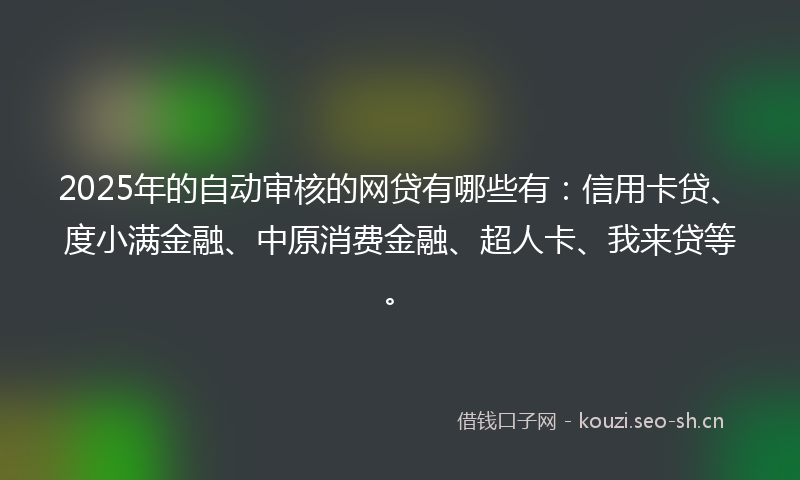 2025年的自动审核的网贷有哪些有：信用卡贷、度小满金融、中原消费金融、超人卡、我来贷等。