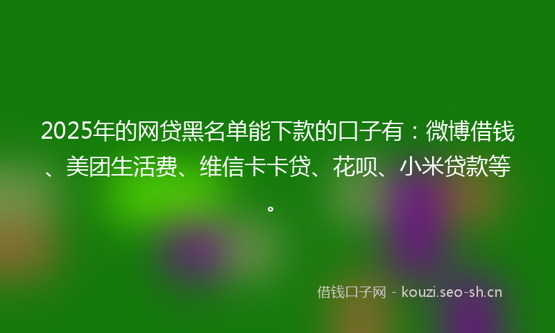 2025年的网贷黑名单能下款的口子有：微博借钱、美团生活费、维信卡卡贷、花呗、小米贷款等。