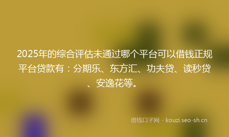 2025年的综合评估未通过哪个平台可以借钱正规平台贷款有：分期乐、东方汇、功夫贷、读秒贷、安逸花等。