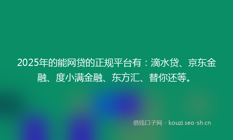 2025年的能网贷的正规平台有：滴水贷、京东金融、度小满金融、东方汇、替你还等。
