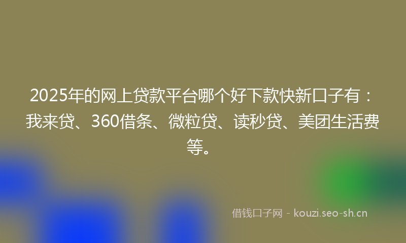 2025年的网上贷款平台哪个好下款快新口子有：我来贷、360借条、微粒贷、读秒贷、美团生活费等。