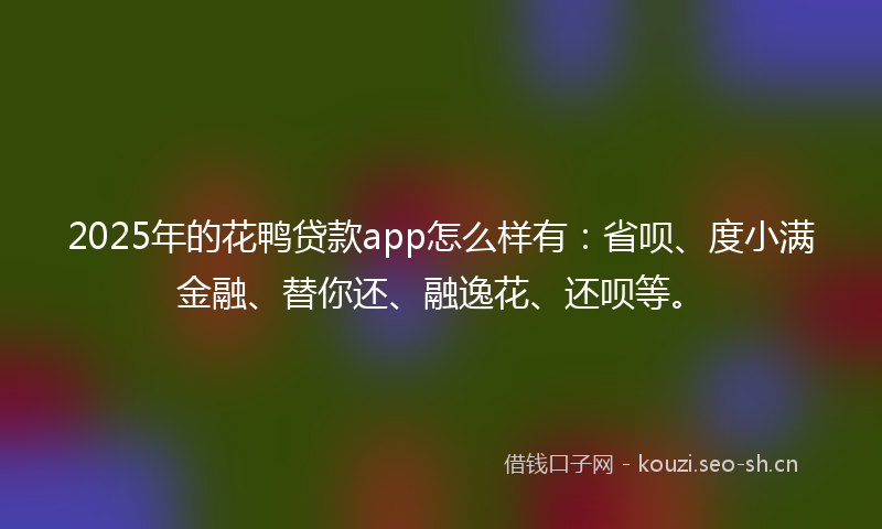 2025年的花鸭贷款app怎么样有：省呗、度小满金融、替你还、融逸花、还呗等。