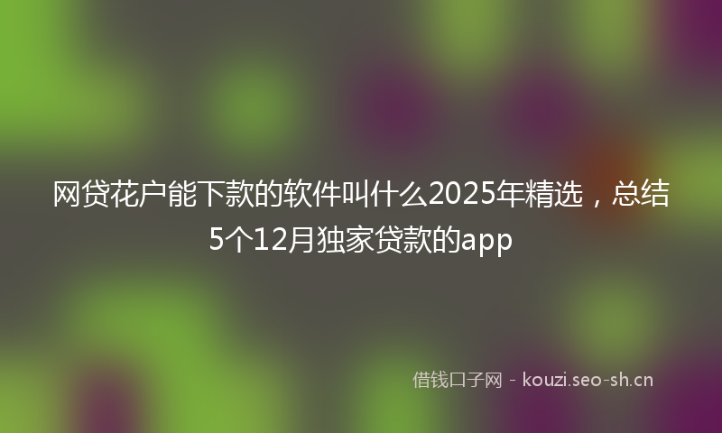 网贷花户能下款的软件叫什么2025年精选,总结5个12月独家贷款的app