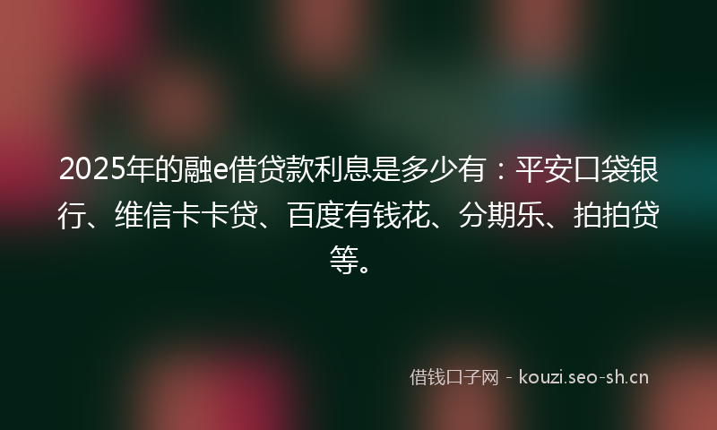 2025年的融e借贷款利息是多少有：平安口袋银行、维信卡卡贷、百度有钱花、分期乐、拍拍贷等。