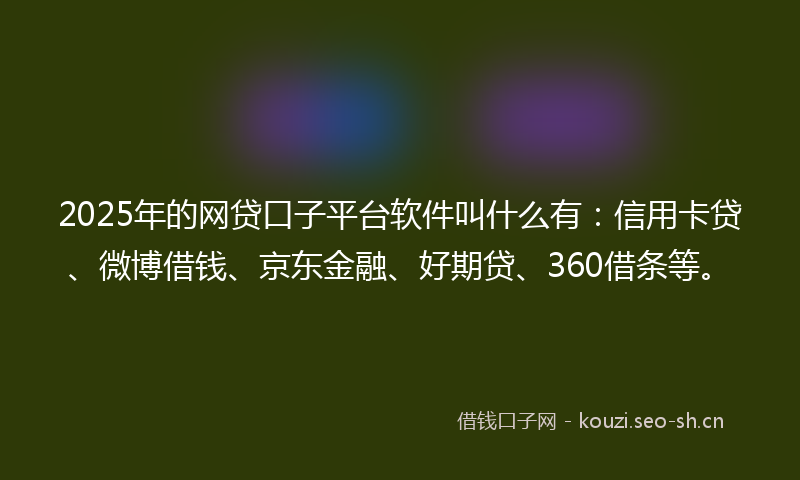 2025年的网贷口子平台软件叫什么有：信用卡贷、微博借钱、京东金融、好期贷、360借条等。
