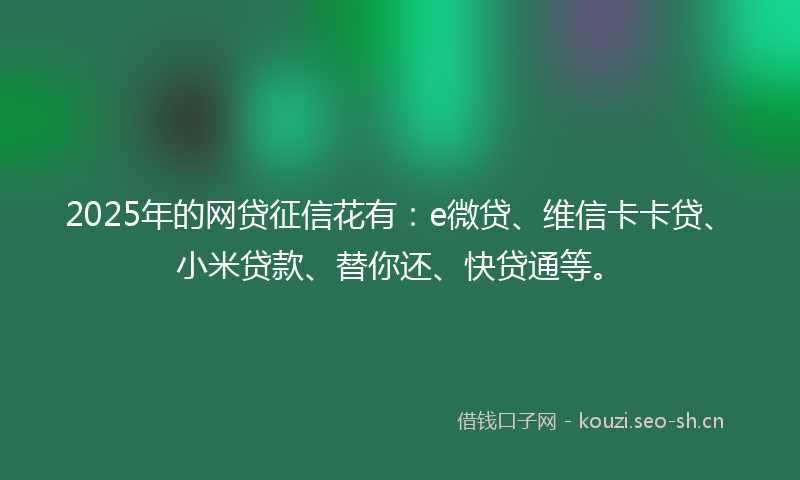 2025年的网贷征信花有：e微贷、维信卡卡贷、小米贷款、替你还、快贷通等。