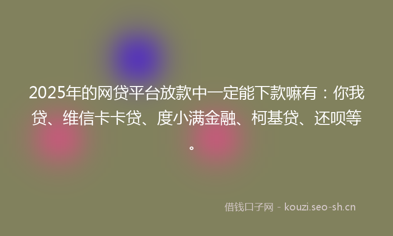 2025年的网贷平台放款中一定能下款嘛有：你我贷、维信卡卡贷、度小满金融、柯基贷、还呗等。