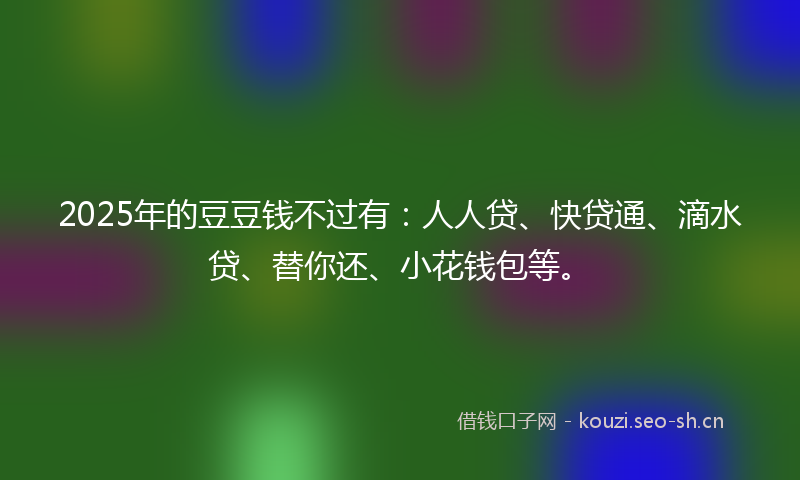 2025年的豆豆钱不过有：人人贷、快贷通、滴水贷、替你还、小花钱包等。