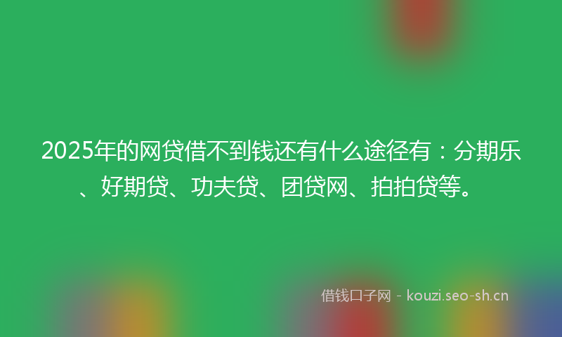 2025年的网贷借不到钱还有什么途径有：分期乐、好期贷、功夫贷、团贷网、拍拍贷等。