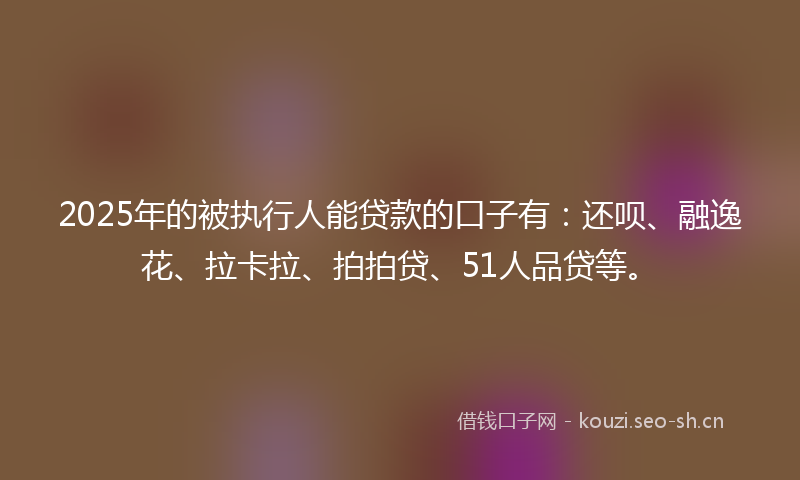 2025年的被执行人能贷款的口子有：还呗、融逸花、拉卡拉、拍拍贷、51人品贷等。