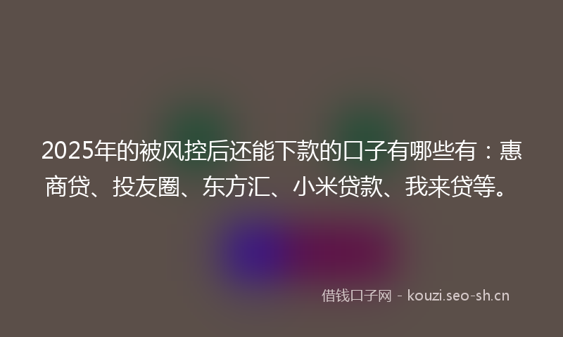2025年的被风控后还能下款的口子有哪些有：惠商贷、投友圈、东方汇、小米贷款、我来贷等。
