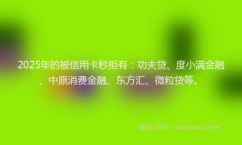 2025年的被信用卡秒拒有：功夫贷、度小满金融、中原消费金融、东方汇、微粒贷等。