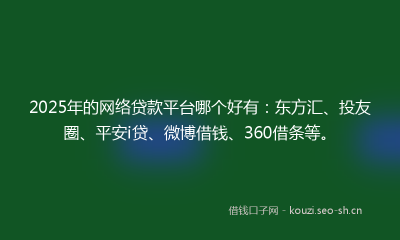 2025年的网络贷款平台哪个好有：东方汇、投友圈、平安i贷、微博借钱、360借条等。