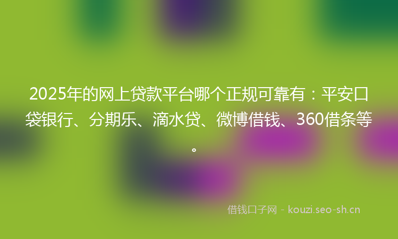 2025年的网上贷款平台哪个正规可靠有：平安口袋银行、分期乐、滴水贷、微博借钱、360借条等。