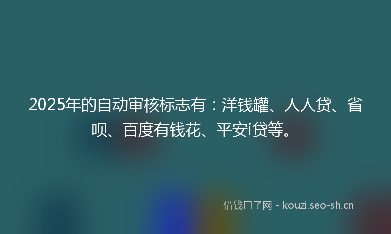 2025年的自动审核标志有：洋钱罐、人人贷、省呗、百度有钱花、平安i贷等。