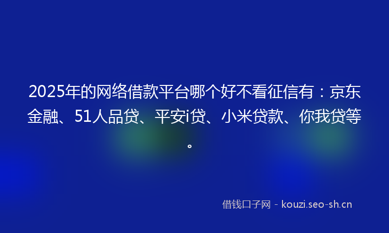 2025年的网络借款平台哪个好不看征信有：京东金融、51人品贷、平安i贷、小米贷款、你我贷等。