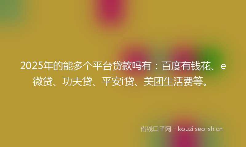 2025年的能多个平台贷款吗有：百度有钱花、e微贷、功夫贷、平安i贷、美团生活费等。