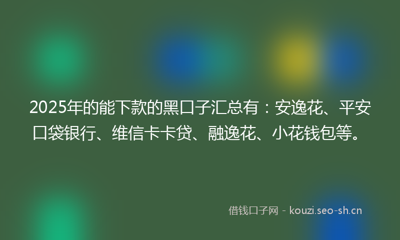 2025年的能下款的黑口子汇总有：安逸花、平安口袋银行、维信卡卡贷、融逸花、小花钱包等。