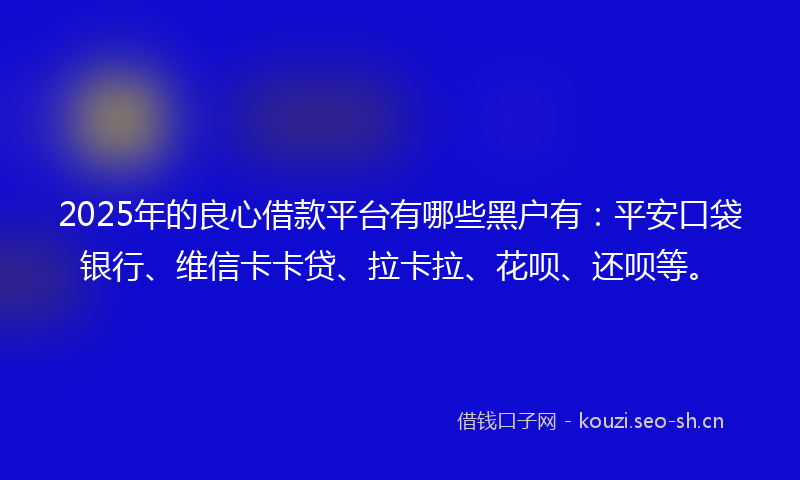 2025年的良心借款平台有哪些黑户有：平安口袋银行、维信卡卡贷、拉卡拉、花呗、还呗等。