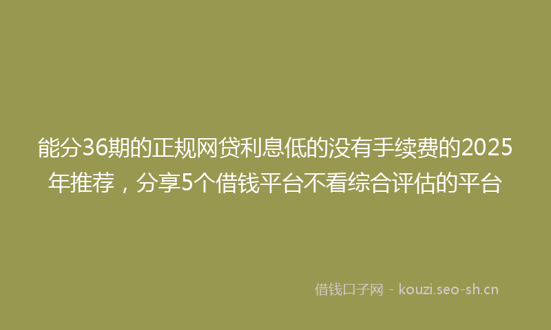 能分36期的正规网贷利息低的没有手续费的2025年推荐，分享5个借钱平台不看综合评估的平台