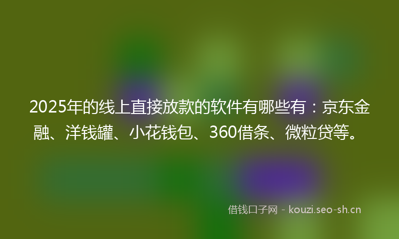 2025年的线上直接放款的软件有哪些有：京东金融、洋钱罐、小花钱包、360借条、微粒贷等。