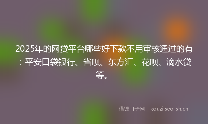 2025年的网贷平台哪些好下款不用审核通过的有：平安口袋银行、省呗、东方汇、花呗、滴水贷等。