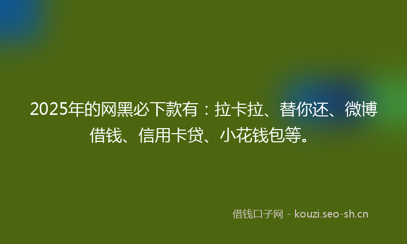 2025年的网黑必下款有：拉卡拉、替你还、微博借钱、信用卡贷、小花钱包等。