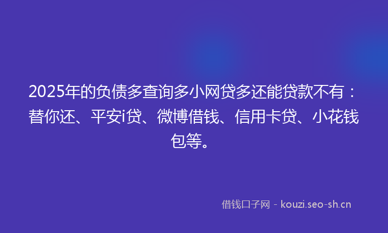 2025年的负债多查询多小网贷多还能贷款不有：替你还、平安i贷、微博借钱、信用卡贷、小花钱包等。