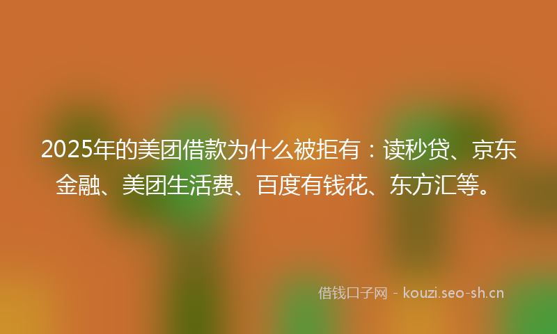 2025年的美团借款为什么被拒有：读秒贷、京东金融、美团生活费、百度有钱花、东方汇等。