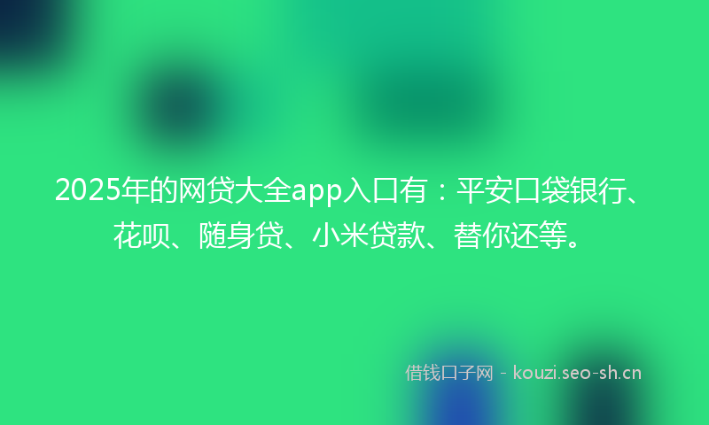 2025年的网贷大全app入口有：平安口袋银行、花呗、随身贷、小米贷款、替你还等。