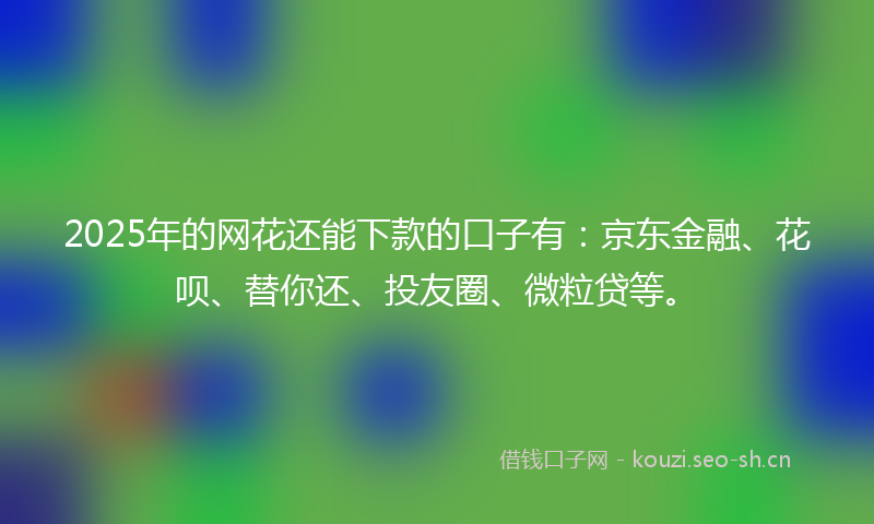 2025年的网花还能下款的口子有：京东金融、花呗、替你还、投友圈、微粒贷等。