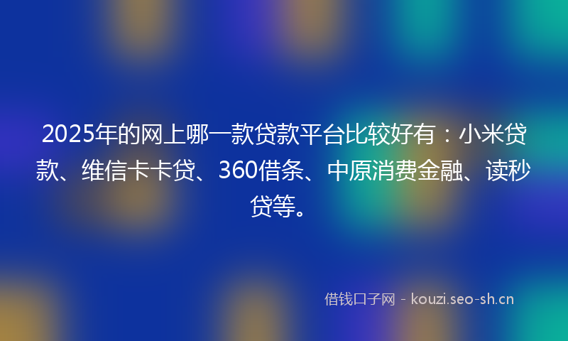 2025年的网上哪一款贷款平台比较好有：小米贷款、维信卡卡贷、360借条、中原消费金融、读秒贷等。