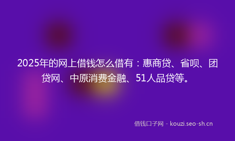 2025年的网上借钱怎么借有：惠商贷、省呗、团贷网、中原消费金融、51人品贷等。