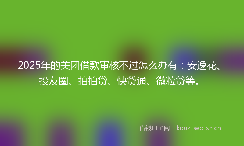 2025年的美团借款审核不过怎么办有：安逸花、投友圈、拍拍贷、快贷通、微粒贷等。