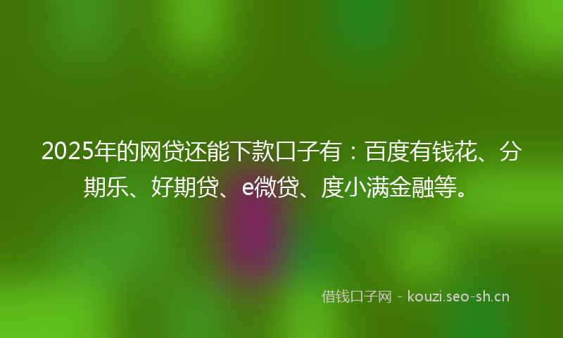 2025年的网贷还能下款口子有：百度有钱花、分期乐、好期贷、e微贷、度小满金融等。