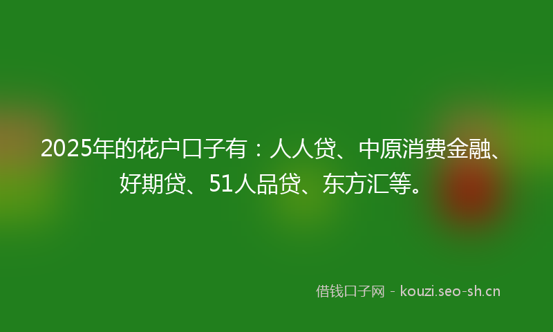 2025年的花户口子有：人人贷、中原消费金融、好期贷、51人品贷、东方汇等。